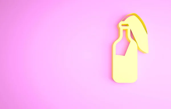 黄色的鸡尾酒尾莫洛托夫图标孤立在粉红色的背景 最低纲领的概念 3D渲染3D插图 — 图库照片
