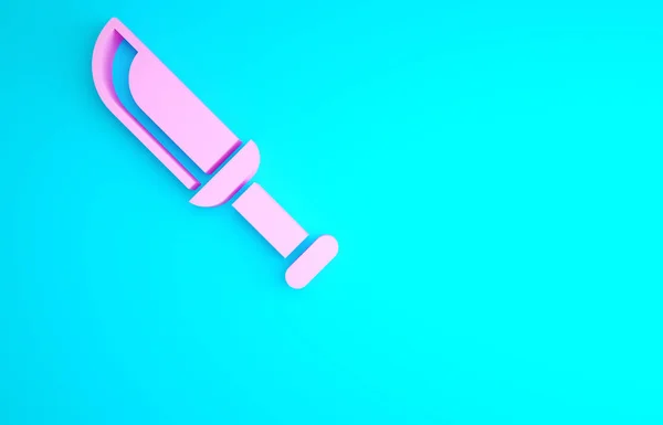 Icono Cuchillo Militar Rosa Aislado Sobre Fondo Azul Concepto Minimalista — Foto de Stock