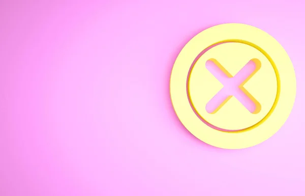 Gelbe Mark Kreuz Kreis Symbol Isoliert Auf Rosa Hintergrund Markierungssymbol — Stockfoto