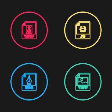 Satır EPS dosya belgesi, TIFF, JS ve WAV simgesini ayarla. Vektör.