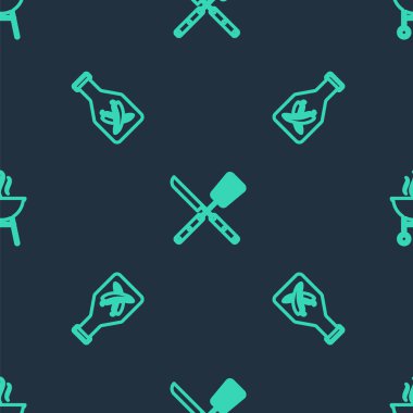 Çizgiyi aşan bıçak, spatula, ketçap şişesi ve ızgarayı kusursuz bir şekilde ayarla. Vektör.