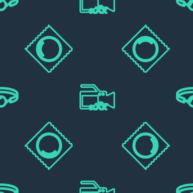 Video kamerayı Sex, prezervatifi pakete al ve silikon topu tıkaçlarını pürüzsüz kalıba geçir. Vektör.