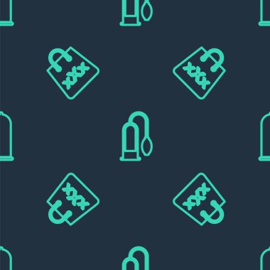 Set line Penis pump, Shopping bag with triple X and Condom safe sex on seamless pattern. Vector.
