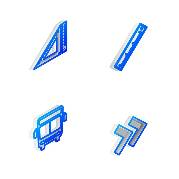 Isometrisches Lineal Dreieckslineal Bus Und Pfeil Symbol Setzen Vektor — Stockvektor