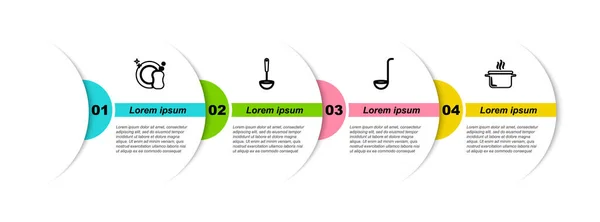 设置线洗碗 厨房勺和烹调锅 业务信息模板 — 图库矢量图片