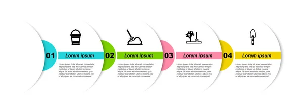 Установить Линию Ведро Лопата Землю Посадка Дерева Садовая Лопата Лопаты — стоковый вектор