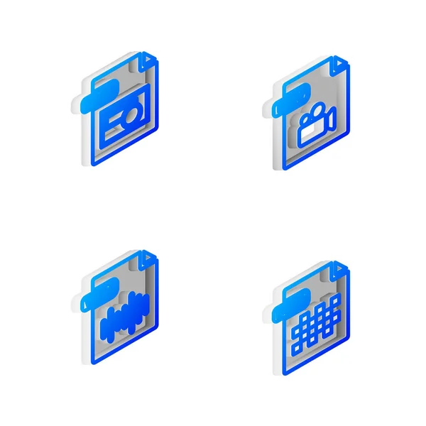 Set Isometric Line Mov File Document Bmp Wav Png Icon — Stock Vector