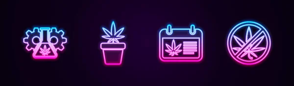 Test Tüpünü Marihuana Esrar Takvim Stop Ile Ayarla Parlayan Neon — Stok Vektör