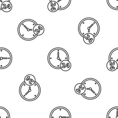 Gri Çizgili Saat 24 saat simgesi beyaz arka planda izole edilmiş kusursuz desen. Tüm gün döngü simgesi. 24 saat hizmet sembolü. Vektör.