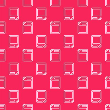 Benzin ikonu için beyaz çizgi teneke kutu kırmızı arka planda izole edilmiş pürüzsüz desen. Dizel gaz ikonu. Vektör.