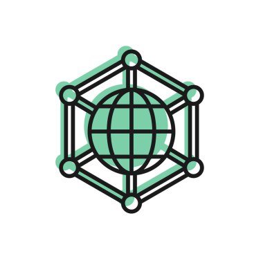 Siyah çizgi Global teknolojisi ya da sosyal ağ simgesi beyaz arkaplanda izole edildi. Vektör.