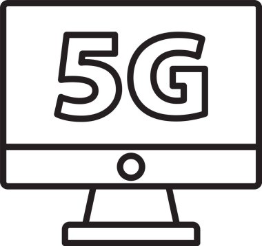 Beyaz arkaplanda izole edilmiş 5G yeni kablosuz internet kablosuz internet ikonu ile siyah hat monitörü. Küresel ağ yüksek hızlı bağlantı veri oranı teknolojisi. Vektör.