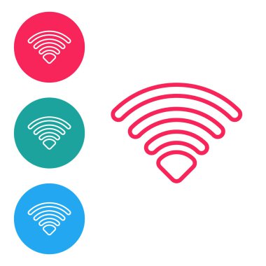 Beyaz arkaplanda kırmızı hat kablosuz internet ağ sembolü simgesi izole edildi. Simgeleri daire düğmelerine ayır. Vektör.