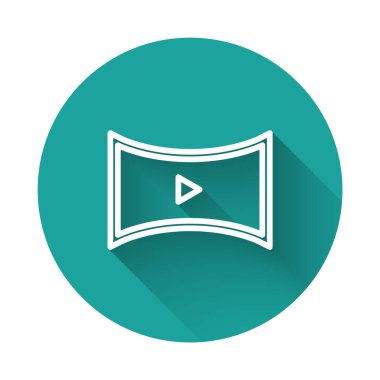 White Line Online video simgesi uzun gölgeyle izole edildi. Oyun işaretli film şeridi. Yeşil daire düğmesi. Vektör.