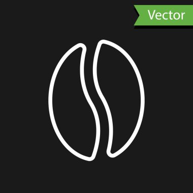 Beyaz çizgi kahve çekirdeği simgesi siyah arkaplanda izole edilmiş. Vektör.