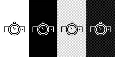 Çizgi çizgisi saat simgesini siyah beyaz arkaplanda ayır. Kol saati simgesi. Vektör.