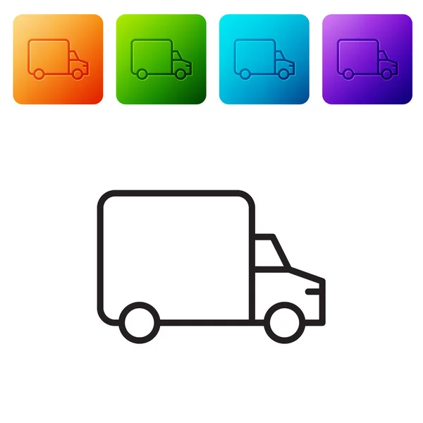 Set Delivery Cargo Truck Vehicle Icon Isolated Pink White Black — Stock Vector