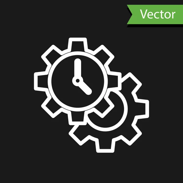 Linha Branca Ícone Gerenciamento Tempo Isolado Fundo Preto Relógio Sinal — Vetor de Stock