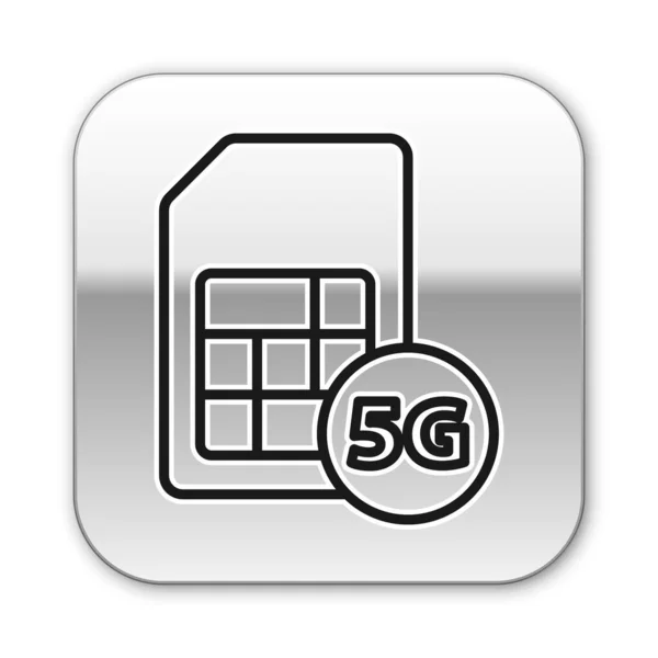 Black Line Sim Card Icon Isolated White Background Mobile Wireless — Stock Vector