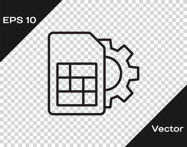 Icono Configuración Tarjeta Sim Línea Negra Aislado Sobre Fondo Transparente — Vector de stock