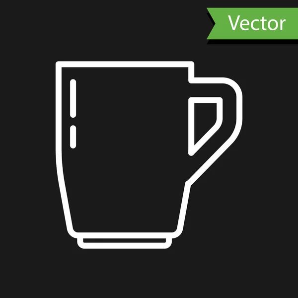 Línea Blanca Icono Taza Café Aislado Sobre Fondo Negro Taza — Vector de stock