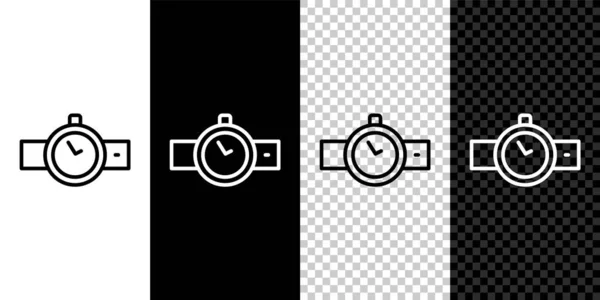 Set Line Armbanduhr Symbol Isoliert Auf Schwarzem Und Weißem Hintergrund — Stockvektor