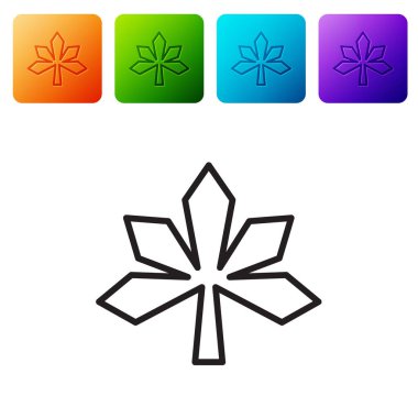 Kestane yaprağı simgesi beyaz arkaplanda izole edilmiş. Renkli kare düğmelerle simgeleri ayarla. Vektör.