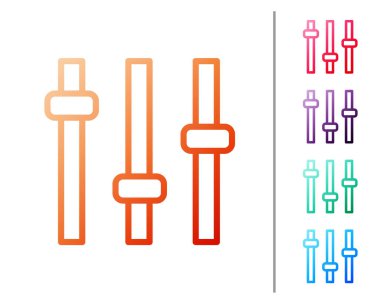 Kırmızı çizgi Müzik eşitleyici simgesi beyaz arkaplanda izole edildi. Ses dalgası. Ses dijital dengeleyici teknolojisi, konsol paneli, nabız müzikali. Renk simgelerini ayarla. Vektör.