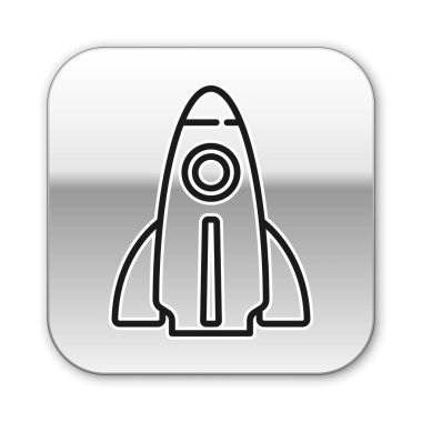 Siyah Hat İş Başlangıcı proje konsepti simgesi beyaz arkaplanda izole edildi. Yeni iş, girişimcilik, yenilik ve teknolojinin sembolü. Gümüş kare düğme. Vektör.