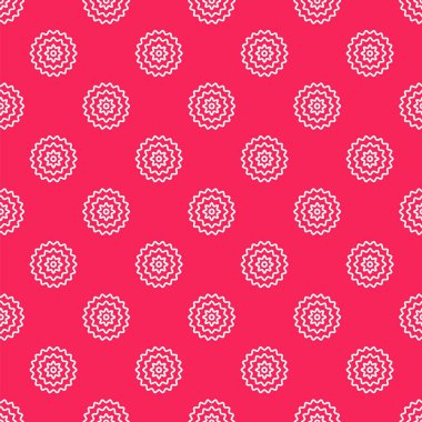 Beyaz çizgi bisiklet kaseti dağ bisikleti ikonu kırmızı arka planda izole edilmiş pürüzsüz desen. Arka Bisiklet Sprocket. Zincirle krankset zincirleniyor. Vektör.