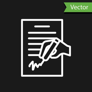 Beyaz çizgi dilekçe simgesi siyah arkaplanda izole edildi. Vektör.