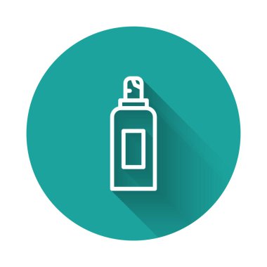 Beyaz çizgi boya kutusu ikonu uzun gölgeli izole edilmiş. Yeşil daire düğmesi. Vektör.