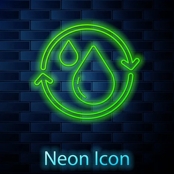 Zářící Neonová Čára Recyklujte Čistou Ikonu Aqua Izolovanou Pozadí Cihlové — Stockový vektor