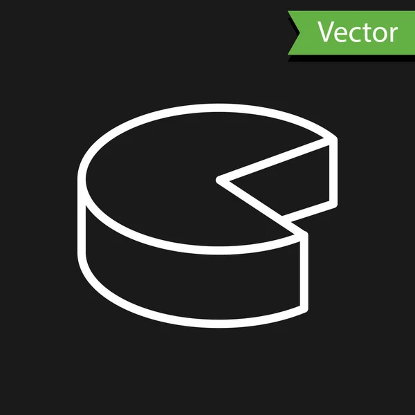 Weiße Linie Käse Symbol Isoliert Auf Schwarzem Hintergrund Vektor — Stockvektor