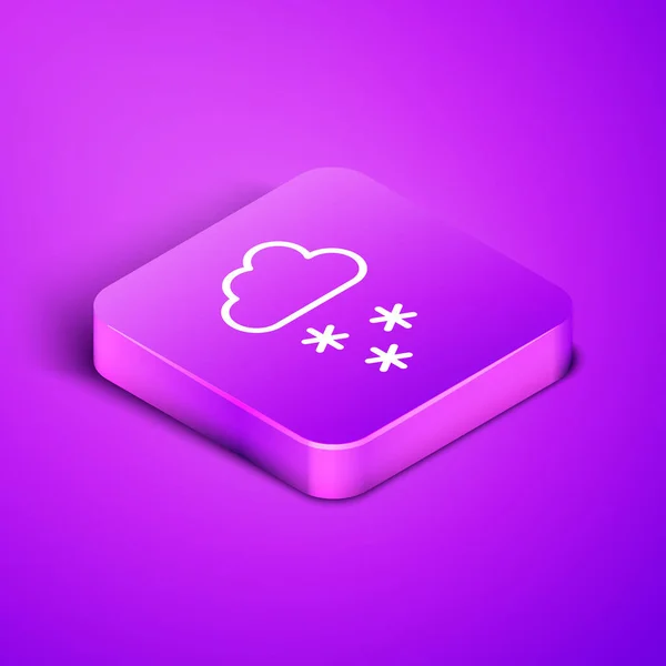 Línea Isométrica Nube Con Icono Nieve Aislado Sobre Fondo Púrpura — Vector de stock