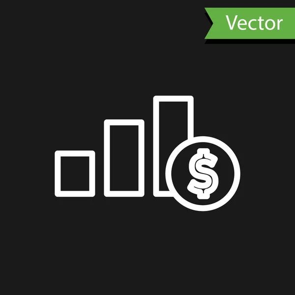 Weiße Linie Tortendiagramm Infografik Und Dollar Symbol Auf Schwarzem Hintergrund — Stockvektor