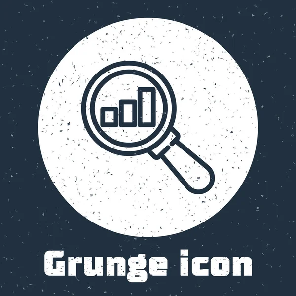 Línea Grunge Icono Lupa Análisis Datos Aislado Sobre Fondo Gris — Vector de stock