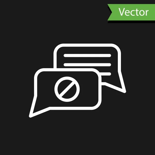 Línea Blanca Icono Chat Burbujas Voz Aislado Sobre Fondo Negro — Vector de stock