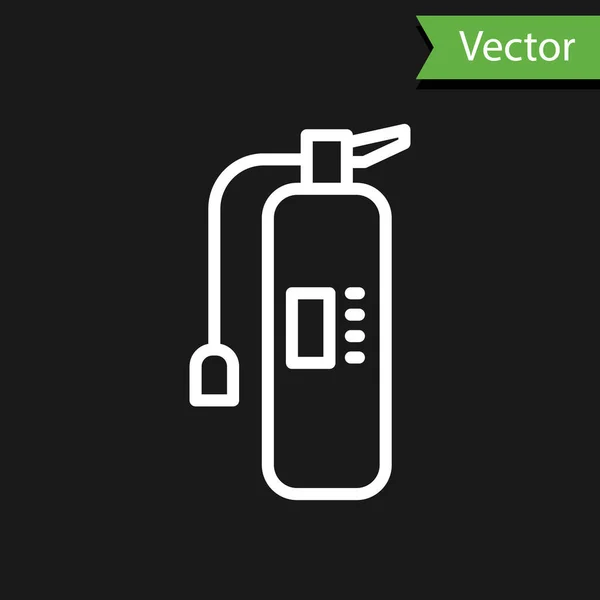 Linha Branca Ícone Extintor Incêndio Isolado Sobre Fundo Preto Vetor — Vetor de Stock