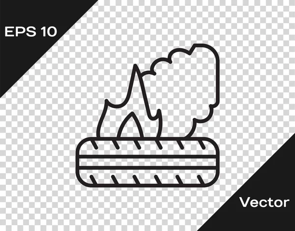 Ligne Noire Icône Des Pneus Combustion Couché Isolé Sur Fond — Image vectorielle