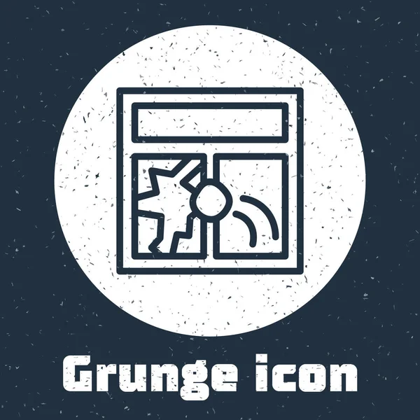 Línea Grunge Icono Ventana Roto Aislado Sobre Fondo Gris Ventana — Vector de stock