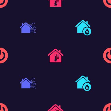 Ev rutubetini, akıllı evi, sıcaklığı ve güç düğmesini kusursuz desene ayarlayın. Vektör.