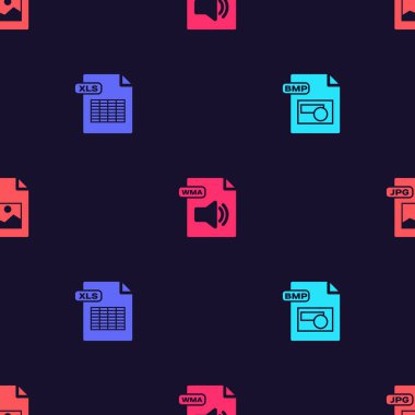 BMP dosya belgesini, XLS, WMA ve JPG 'yi pürüzsüz desen üzerinde ayarla. Vektör.