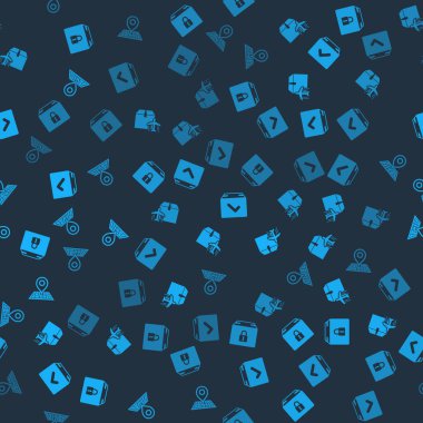 Kilitli paket, uçak ve karton kutu, işaretli paket ve yer tutucuyu kusursuz desen üzerinde ayarla. Vektör.