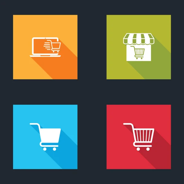 Установите Shopping Cart Ноутбук Market Store Shopping Icon Вектор — стоковый вектор