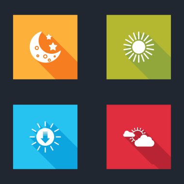 Ay 'ı ve yıldızları, Güneş' i, Günbatımını ve hava durumu ikonunu ayarla. Vektör.