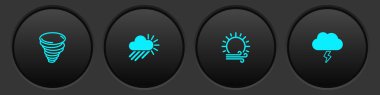 Fırtına, Bulutlu, yağmur ve güneş, Rüzgar ve Fırtına ikonu. Vektör.
