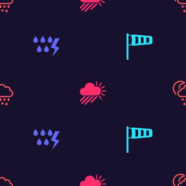 Koni meteoroloji rüzgar gülü, fırtına, bulutlu, yağmurlu, güneşli, karlı, yağmurlu, yağmurlu, uydusu kusursuz. Vektör.