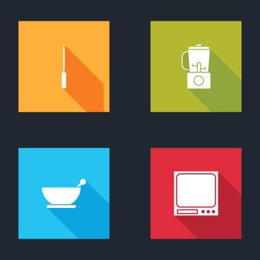 Bıçak bileyicisi, blender, havan topu ve tokmak ve elektronik ölçek simgesi. Vektör.