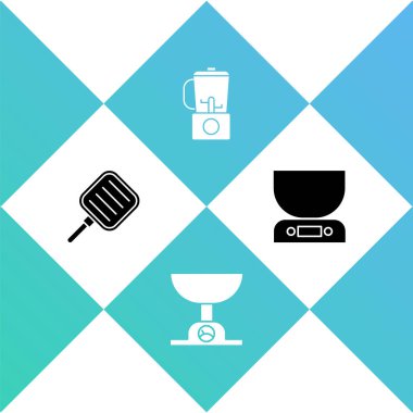 Kızartma tavası, elektronik teraziler, blender ve simge ayarla. Vektör.